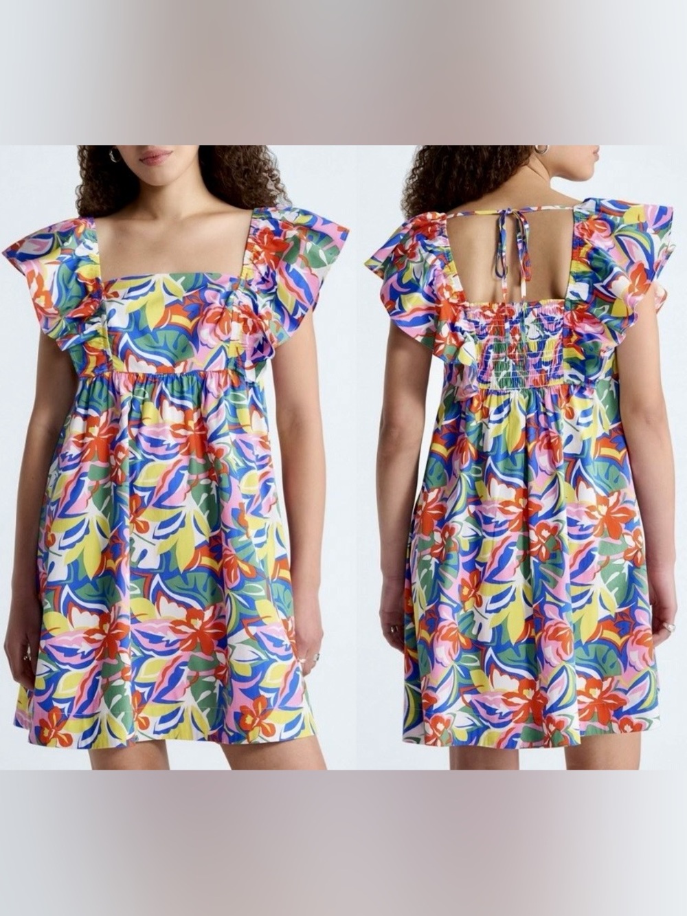 Square Neck Flutter Sleeve Mini Dress